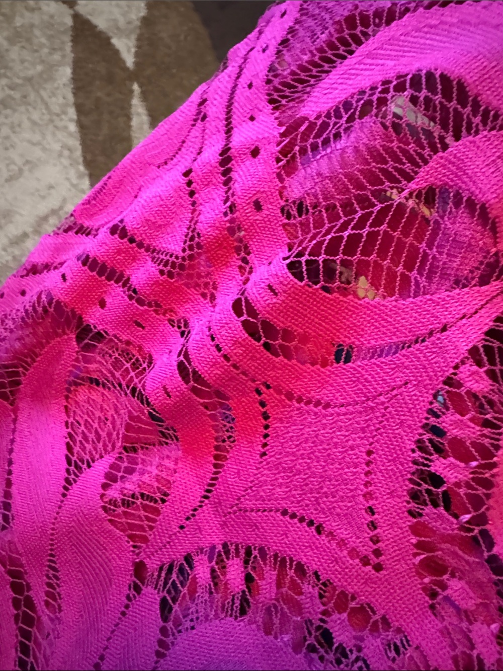 Ashley Stewart Fushia  Sheer Patterned Long-Sleeve Top - Picture 7 of 8